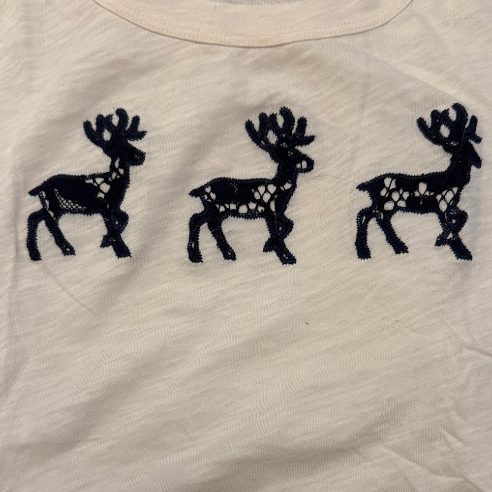 J. Crew Cream Tee with Navy Reindeer Design